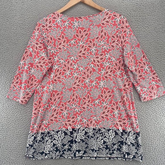 J Jill Top Womens Large Pink Leaf Floral 3/4 Sleeve Tunic Stretch Knit Pullover - Picture 3 of 10
